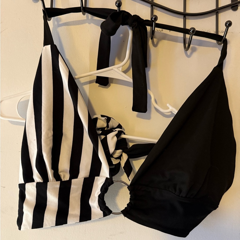 Forest ink Black and White striped halter top